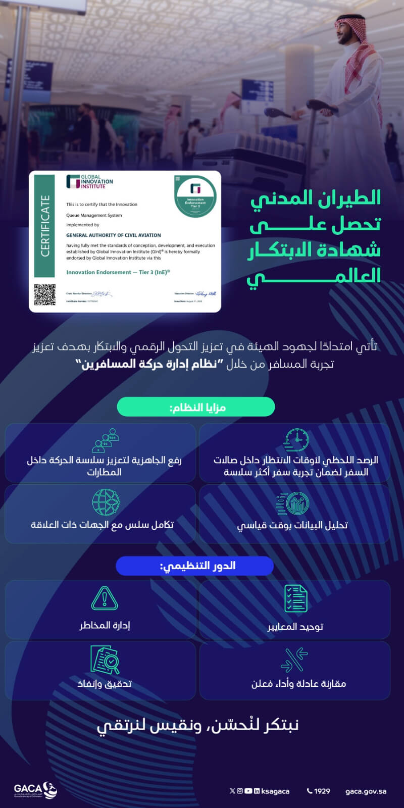 هيئة الطيران المدني تحصل على شهادة الابتكار العالمي